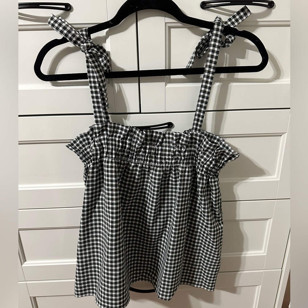 Black & White Gingham scrunched flow top